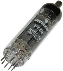 Lampa elektronowa PY PY 88 = 26 AE 6  PY 88 = 26 AE 6 Ilość biegunów 9 Trzonek Noval Opis: Prostowniki