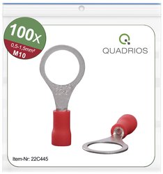 Oczkowe końcówki kablowe, zestaw 100 szt., M10, przekrój 0,5 - 1,5 mm² Quadrios 22C445 Końcówka oczkowa 1 zest.