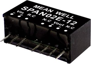 Przetwornice MEANWELL DC/DC Moduły SPAN02 serii SIP/SIL8 Obudowa Pojedyncze wyjście Współczynnik napięcia wejściowego: 2:1 Moc: sterowana 2W Moduł przetwornicy DC/DC Mean Well SPAN02B-12 SPAN02B-12, 2 W, 167 mA, 1 szt.