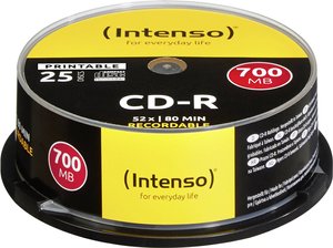 Intenso CD-R 52X na szpuli 25 szt. z możliwością nadruku Płyta CD Intenso, 700 MB, 80 min, zestaw 25 szt.