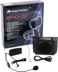 Głośnik przenośny Omnitronic BHD-02, 3/5 W, z mikrofonem, do 8 h na akumulatorze