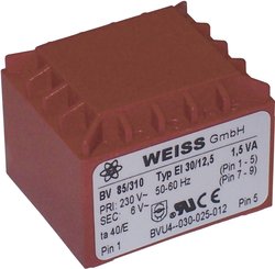 Transformator do PCB  Weiss Elektrotechnik 85/317 230 V N/A N/A 1.5 VA