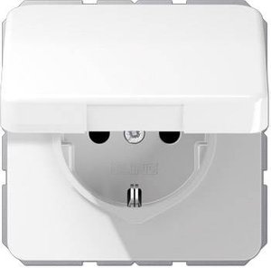 Jung CD1520BFKLWW Gniazdo uziemienia 16A 250V pokrywa na zawiasach nietłukąca alpejska biel Gniazdo sieciowe z klapką Jung CD1520BFKLWW śnieżnobiały