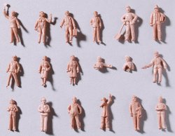 Figurki osób na dworcu w skali H0, 60 szt., niemalowane