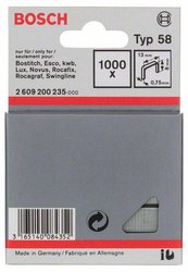 Zszywki z cienkiego drutu, typ 58, 13 x 0,75 x 8 mm, 1000 szt. Bosch Accessories 2609200235, N/A, Wymiary (D x S) 8 mm x 13 mm, 1000 szt.