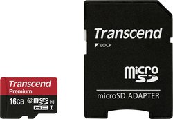 Karta microSDHC Transcend 16 GB Premium Class 10 UHS-1 wraz z adapterem SD Karta pamięci microSDHC Transcend Premium, 16 GB, Class 10, UHS-I