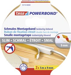 Taśma montażowa tesa Powerbond® - wąska, dwustronnie klejąca, tylko 9 mm szerokości, mocna przyczepność Taśma montażowa tesa tesa® Powerbond 55714-00000-00 SLIM (D x S) 5 m x 9 mm 5 m 2 szt.