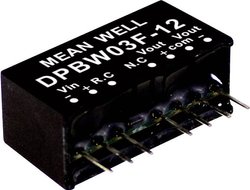 Moduły przetwornicy DC/DC MEANWELLL DPBW03 Seria SIP/SIL8 Obudowa Podwójne wyjście Napięcie wejściowe: 4:1 Moc: sterowana 3W Moduł przetwornicy DC/DC Mean Well DPBW03F-12 DPBW03F-12, 3 W, 125 mA, 1 szt.