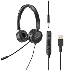 Zestaw słuchawkowy 2 w 1 Renkforce RF-HS-360 z wtyczką 3,5 mm i wbudowanym sterowaniem USB  Zestaw słuchawkowy On Ear Renkforce RF-HS-360 RF-4737358 Stereo czarny