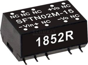 MEANWELL SMD Moduły przetwornicy DC/DC serii SFTN02 SMD Obudowa Pojedyncze wyjście Współczynnik napięcia wejściowego: 1:1 Moc: 2W nieregulowane Moduł przetwornicy DC/DC Mean Well SFTN02N-12  SFTN02N-12 , 2 W, 167 mA, 1 szt.