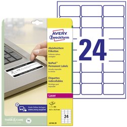 Avery-Zweckform L6146-20 Etykiety bezpieczeństwa 63.5 x 33.9 mm Folia poliestrowa biały 480 szt. Trwały Drukarka Laserowa