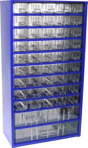 Pojemnik warsztatowy z 45 szufladami wielkości a, 2 szuflady wielkości B i 1 szufladą, rozmiar C Regał warsztatowy MARS Svratka 6144, Ilość przegród: 48, (S x W x G) 306 x 551 x 155 mm