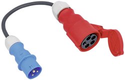as - Kabel adaptera Schwabe E4, 0,3m H07RN-F 3G2.51. Strona: wtyczka CEE niebieska 230V 16A 3-pin2. Strona: Złącze CEE czerwone 400V 32A 5-stykowe z odchylaną pokrywą AS Schwabe 61374 zasilanie adapter  16 A czarny 0.3 m H07RN-F 3X 2,5 mm²