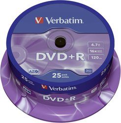 Verbatim DVD+R 4,7 GB 16x 25 szt. na szpuli DVD+R Verbatim 43500 25 szt.