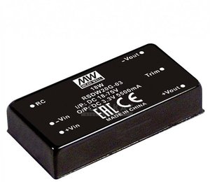 Przetwornica napięcia DC/DC, seria RSDW20 DIP/DIL 2''x1' Case sygnałów wyjściowych: Moc wyjściowa 4:1: 20W Railway Przetwornica DC/DC Mean Well RSDW20F-03 RSDW20F-03, 20 W, 5.5 A, 1 szt.
