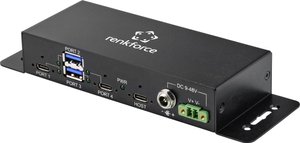 Hub USB 3.0 Renkforce RF-4679566 2+2 Porty metalowa obudowa, montaż ścienny czarny