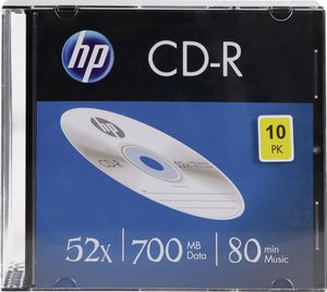 CD-R 80 min / 700 MB / 52x Slimcase (10 płyt), srebrna powierzchnia CD-R HP CRE00085 10 szt.