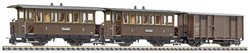 Wagon osobowy Liliput L340018 H0e zestaw 3 dwuosiowych samochodów osobowych B16 i AB Freightwg. Gwk101 kolejki Zillertalbahn