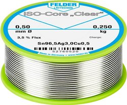Cyna lutownicza Felder Löttechnik ISO-Core ''Clear'' SAC305 szpula Sn96,5Ag3Cu0,5  0.250 kg 0.5 mm