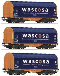 Wagon bagażowy Roco 76009 H0 zestaw 3 wagonów z plandeką przesuwną, Wascosa