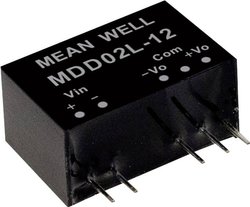 Przetwornice MEANWELL DC/DC Seria MDD02 SIP/SIL7 Obudowa Podwójne wyjście Stosunek napięcia wejściowego: 1:1 Moc: 2W nieregulowane Medyczne Moduł przetwornicy DC/DC Mean Well MDD02M-09 MDD02M-09, 2 W, 111 mA, 1 szt.