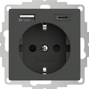 2USB 2U-449542  Gniazdo wtykowe ze stykiem ochronnym  z wyjściem ładowania USB, zabezpieczenie przed dziećmi, VDE IP20 antracytowy