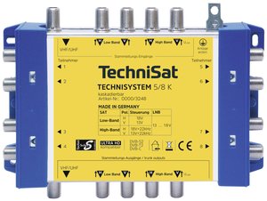 Multiprzełącznik SAT, kaskadowy TechniSat Technisystem 5/8 K, Kaskade Wejścia (multi-switch): 5 (4 sat/ 1 naziemne) Ilość uczestników: 8
