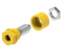 Izolowane gniazdo Ø4mm z końcówką otworową Ø2mm, kołkiem gwintowanym M6 i nakrętką sześciokątną, żółte Electro PJP 3230-C-CD1-J Gniazdo laboratoryjne 1 szt.