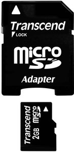 Karta pamięci microSD Transcend 2 GB klasa 2 z adapterem SD  Karta pamięci microSD Transcend, 2 GB, class 2, adapter SD