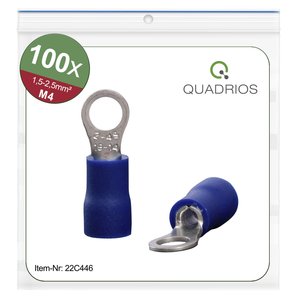 Końcówki kablowe oczkowe, zestaw 100 szt., M4, przekrój 1,5 - 2,5 mm² Quadrios 22C446 Końcówka oczkowa 1 zest.