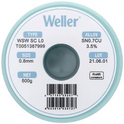 Cyna lutownicza bezołowiowa Weller WSW SC L0 szpula Sn0,7Cu  500 g 0.8 mm