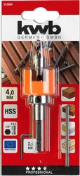 Wiertło do twardego drewna HSS-M2 z regulowanym ogranicznikiem głębokości i pogłębiaczem, ø 4,0 mm Wiertło spiralne do drewna kwb 512004 1 szt.