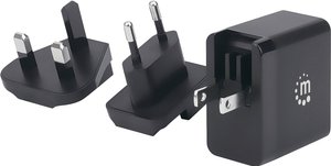 Manhattan 102278 Ładowarka USB 65 W gniazdo Maksymalne natężenie wyjściowe 3 A Ilość wyjść: 1 x złącze żeńskie USB-C USB Power Delivery (USB-PD), z adapterem brytyjskim, z adapterem amerykańskim