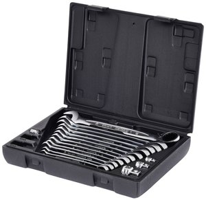 Zestaw kluczy płasko-oczkowych z grzechotką GEARplus, dwukierunkowych, 16-cz. Zestaw kluczy płasko oczkowych KS Tools  503.4666 19 mm