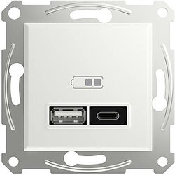 Schneider Electric, stacja ładująca USB typu A+C® UP, biała, Asfora, EPH2770421D Schneider Electric   Gniazdo USB  Asfora biały (błyszczący) EPH2770421D