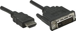 Kabel HDMI na DVI  Manhattan, złącze męskie HDMI na złącze męskie DVI-D 24+1, Dual Link, czarny, 3m  Przejściówka DVI, HDMI Manhattan 372510, pozłacane styki, certyfikat UL, 3.00 m