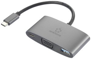 Przejściówka, adapter USB-C® Renkforce RF-HUB-151 RF-4754992, [1x złącze męskie USB-C - 1x złącze żeńskie USB-C (Power Delivery), złącze żeńskie VGA, złącze żeńskie USB-A 3.2 Gen 1 (USB 3.0)]