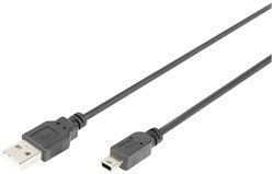 Kabel połączeniowy USB 2.0, typ A - mini B (5pin) M/M, 3.0m, zgodny z USB 2.0, blk Kabel USB Digitus, Złącze męskie USB-A, Złącze męskie USB Mini-B, 3.00 m