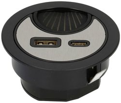 Przepust kablowy z ładowarką USB/A i USB/C czarny, srebrny MH Office Line 166893 Listwa biurkowa  czarny, srebrny