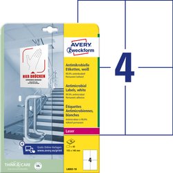 Avery-Zweckform L8003-10 Etykiety antybakteryjne 105 x 148 mm Folia poliestrowa biały 40 szt. Trwały 10 arkusz