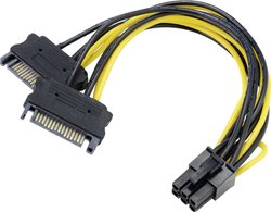 Przejściówka, adapter Akasa AK-CBPW13-15 [2x złącze męskie zasilające SATA - 1x złącze męskie PCI-E, 6-pin] 0.15 m