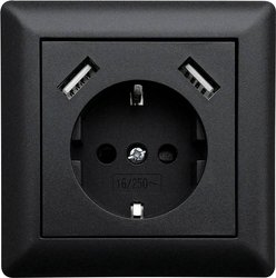 LEDmaxx USB1002 1x Gniazdo podtynkowe  z USB, Zabezpieczenie przed dziećmi  czarny