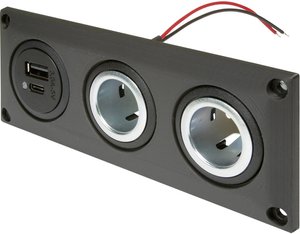 Gniazdo do zabudowy z podwójnym gniazdem USB-C/a + 2 gniazdami power ProCar 67346000 Obciążalność prądu maks.: 20 A 12 V, 24 V