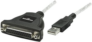 Kabel USB 1.1 Manhattan 336581, [1x złącze męskie USB-A 1.1 - 1x złącze żeńskie D-SUB 25-pin], 1.80 m, czarny