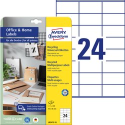 Avery-Zweckform LR3475-10 Etykieta uniwersalna 70 x 36 mm Papier makulaturowy biały 240 szt. Trwały Drukarka Laserowa, kolorowa, Drukarka Laserowa