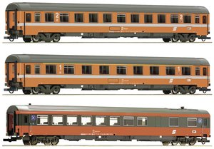 Pociąg osobowy Roco 74044 H0 zestaw 3 szt. 2: EC 60 ''Maria Theresia'' z ÖBB 1 klasa typ Amz, 2 klasa typ Bmz, wagon restauracyjny typ WRmz