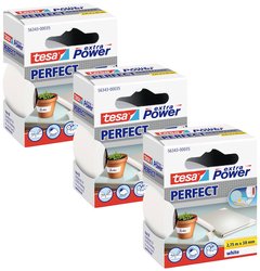 tesa extra Power Perfect taśma tekstylna w opakowaniu 3 szt. — wzmocniona tkaniną taśma klejąca do prac ręcznych, napraw, mocowania, wzmacniania i etykietowania — biała — 3x 2,75 mx 38 mm Taśma materiałowa tesa  56343-00501-04 EXTRA POWER PERFECT (D x S)