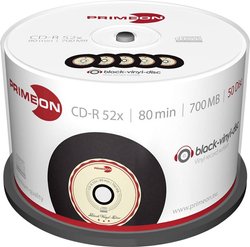 PRIMEON CD-R 700MB 52x Czarny-Winyl-Płyta 50szt Cakebox  CD-R 80 Primeon 2761108 50 szt.