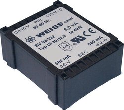 Transformator niskoprofilowy Weiss Elektrotechnik 6VA 2X9V/333mA
