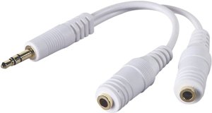 Kabel audio urządzeń Apple, Belkin, 1x wtyk 3,5 mm/2x gniazdo 3,5 mm, biały, 0,15 m